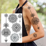 Women Girl Big Arm Owl Fake Tattoo Temporary Henna India Tatoo Stickers Custom Mandala Flower Black Turtle Tattoos Lace
