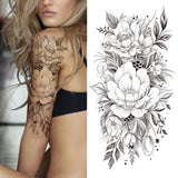 Realistic Fake Peony Temporary Tattoos For Women Girl Black Rose Elephant Flower Tattoo Sticker Tiger Anemone Tatoos Half Sleeve