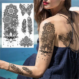 Women Girl Big Arm Owl Fake Tattoo Temporary Henna India Tatoo Stickers Custom Mandala Flower Black Turtle Tattoos Lace