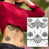Women Girl Big Arm Owl Fake Tattoo Temporary Henna India Tatoo Stickers Custom Mandala Flower Black Turtle Tattoos Lace