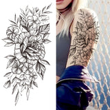 Realistic Fake Peony Temporary Tattoos For Women Girl Black Rose Elephant Flower Tattoo Sticker Tiger Anemone Tatoos Half Sleeve