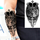 Black Rose Flower Cross Temporary Tattoos For Women Adults Wolf Lion Vampire Compass Pirate Ship Fake Tattoo Sticker Arm Tatoos
