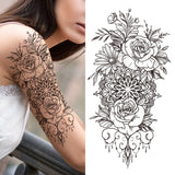 Death Skull Flower Temporary Tattoo For Women Girls Snake Bird Peony Tattoo Sticker Black Fake Blossom Sexy Tatoo Transfer Adult