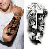 God Cross Lion Temporary Tattoos For Men Women Realistic Compass Lion Fake Tatoos Forearm Jesus Christ Thigh Tattoo Sticker