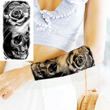 Black Rose Flower Cross Temporary Tattoos For Women Adults Wolf Lion Vampire Compass Pirate Ship Fake Tattoo Sticker Arm Tatoos