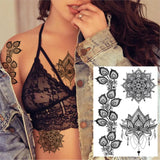 Women Girl Big Arm Owl Fake Tattoo Temporary Henna India Tatoo Stickers Custom Mandala Flower Black Turtle Tattoos Lace