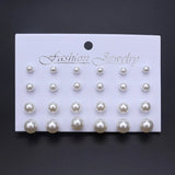 Korean Women Earrings 12 Pair/Set Beige White Pearl Simple Fashion Earrings Wedding Jewelry For Gift Valentine's Day gift