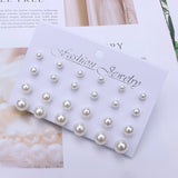 Korean Women Earrings 12 Pair/Set Beige White Pearl Simple Fashion Earrings Wedding Jewelry For Gift Valentine's Day gift