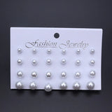 Korean Women Earrings 12 Pair/Set Beige White Pearl Simple Fashion Earrings Wedding Jewelry For Gift Valentine's Day gift