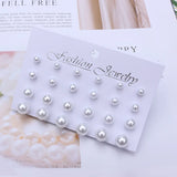 Korean Women Earrings 12 Pair/Set Beige White Pearl Simple Fashion Earrings Wedding Jewelry For Gift Valentine's Day gift