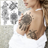 Women Girl Big Arm Owl Fake Tattoo Temporary Henna India Tatoo Stickers Custom Mandala Flower Black Turtle Tattoos Lace