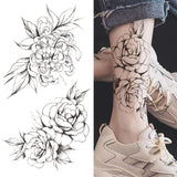 Realistic Fake Peony Temporary Tattoos For Women Girl Black Rose Elephant Flower Tattoo Sticker Tiger Anemone Tatoos Half Sleeve