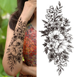 Realistic Fake Peony Temporary Tattoos For Women Girl Black Rose Elephant Flower Tattoo Sticker Tiger Anemone Tatoos Half Sleeve