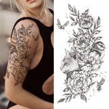 Realistic Fake Peony Temporary Tattoos For Women Girl Black Rose Elephant Flower Tattoo Sticker Tiger Anemone Tatoos Half Sleeve