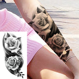 Black Rose Flower Cross Temporary Tattoos For Women Adults Wolf Lion Vampire Compass Pirate Ship Fake Tattoo Sticker Arm Tatoos