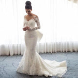 2 Pieces Luxury Wedding Dresses Detachable Train Long Sleeve Mermaid White Soft Satin Surface Bride Dress