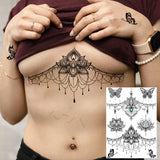 Women Girl Big Arm Owl Fake Tattoo Temporary Henna India Tatoo Stickers Custom Mandala Flower Black Turtle Tattoos Lace