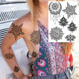 Women Girl Big Arm Owl Fake Tattoo Temporary Henna India Tatoo Stickers Custom Mandala Flower Black Turtle Tattoos Lace
