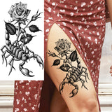 Black Rose Flower Cross Temporary Tattoos For Women Adults Wolf Lion Vampire Compass Pirate Ship Fake Tattoo Sticker Arm Tatoos