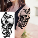 Black Rose Flower Cross Temporary Tattoos For Women Adults Wolf Lion Vampire Compass Pirate Ship Fake Tattoo Sticker Arm Tatoos