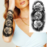 Black Rose Flower Cross Temporary Tattoos For Women Adults Wolf Lion Vampire Compass Pirate Ship Fake Tattoo Sticker Arm Tatoos