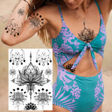 Women Girl Big Arm Owl Fake Tattoo Temporary Henna India Tatoo Stickers Custom Mandala Flower Black Turtle Tattoos Lace