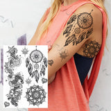 Women Girl Big Arm Owl Fake Tattoo Temporary Henna India Tatoo Stickers Custom Mandala Flower Black Turtle Tattoos Lace