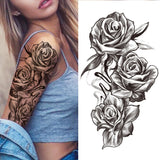Death Skull Flower Temporary Tattoo For Women Girls Snake Bird Peony Tattoo Sticker Black Fake Blossom Sexy Tatoo Transfer Adult