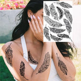 Women Girl Big Arm Owl Fake Tattoo Temporary Henna India Tatoo Stickers Custom Mandala Flower Black Turtle Tattoos Lace