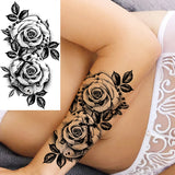 Black Rose Flower Cross Temporary Tattoos For Women Adults Wolf Lion Vampire Compass Pirate Ship Fake Tattoo Sticker Arm Tatoos