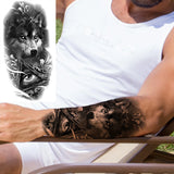 Black Rose Flower Cross Temporary Tattoos For Women Adults Wolf Lion Vampire Compass Pirate Ship Fake Tattoo Sticker Arm Tatoos