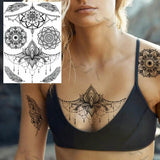 Women Girl Big Arm Owl Fake Tattoo Temporary Henna India Tatoo Stickers Custom Mandala Flower Black Turtle Tattoos Lace