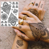 Women Girl Big Arm Owl Fake Tattoo Temporary Henna India Tatoo Stickers Custom Mandala Flower Black Turtle Tattoos Lace