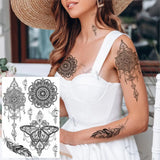 Women Girl Big Arm Owl Fake Tattoo Temporary Henna India Tatoo Stickers Custom Mandala Flower Black Turtle Tattoos Lace