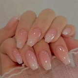 24Pcs Wearable False Nails with Glue Simple French Pink Ballerina Fake Nails Detachable Full Cover Nail Tips Press on Nails