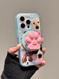 Korean Cute Puppy Stand Grip Tok Cartoon Dog Paw Magsafe Phone Case for IPhone 16 15 14 13 Pro Max Silicone Soft Back Cover Case