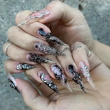 24Pcs French Almond False Nails Glitter with Rhinestones Wearable Fake Nails Artificial Simple Full Cover Press on Nails Tips