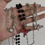 Kpop Black Liquid Butterfly Heart Tassel Necklace for Women Punk Irregular Layered Chain Pendant Necklaces Y2K Choker Jewelry