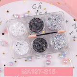 6 jars/set Eyeshadow Glitter Gel Cream Face Hair Body Nail Glitter Gel Heart Star Moon Loose Sequins Festival Makeup Decorations