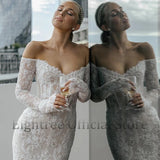 Elegant Mermaid Wedding Dresses Boho Long Sleeves Lace Bridal Dress White Backless Evening Wedding Gowns Customized