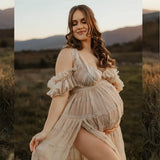 Maternity Photography Dresses Elegant Pleated Chiffon V-neck Short Sleeved Dress Pregnant Women Dresses For Baby Showers