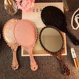 Vintage Carved Handheld Vanity Mirror Makeup SPA Salon Hand Handle Cosmetic Compact for Women