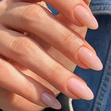 24Pcs Wearable False Nails with Glue Simple French Pink Ballerina Fake Nails Detachable Full Cover Nail Tips Press on Nails