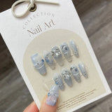 10Pc Handmade Press on Nails Ballet 3D Dream Mermaid Fake Nails With Butterfly Tassel Rhinestone False Nail Full Cover Nail Tips
