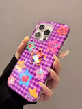 Purple Cute Star Silicone Soft Stripe Phone Case for IPhone 16 15 14 13 Pro Max 16Pro 15Pro 14Pro Shockproof Cartoon Back Cover