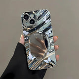 Pink Tulip Flower Phone Case For iPhone 11 Case iPhone 16 13 12 14 15 Pro Max Plating Make Up Mirror Wavy Soft Shockproof Cover