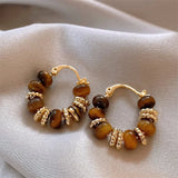 Vintage Hoop Earring for Women Melard Tiger Eye Stone Brown Round Earrings for Women Leopard Print Female Jewelry