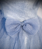 Fairy Blue Prom Dress Sequins Puffy Sleeve Luxury Empire A-Line Floor-Length Lace Up Party Banquet Formal Gowns ODE