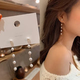 New Trend Simulation Pearl Long Earrings Women's Flower Rhinestone Wedding Pendant Earrings Fashion Korean Jewelry Earrings