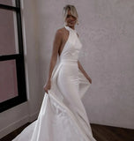 Elegant Mermaid Wedding Dresses 2024 vestido de noiva Detachable Train Crepe Halter Wedding Party Dress Bridal Gown